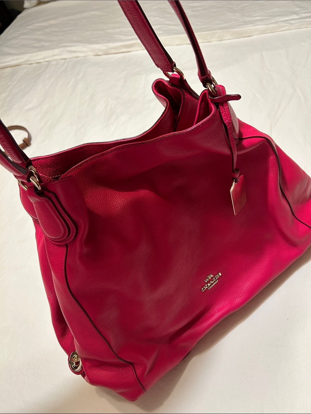 Coach Pebbled Leather Shoulder Tote in Hot Pink